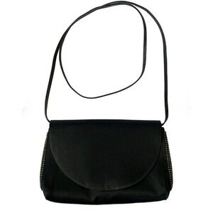 Charles Jourdan Made in France Crossbody Clutch Bag Satin Black Rhinestones Vtg